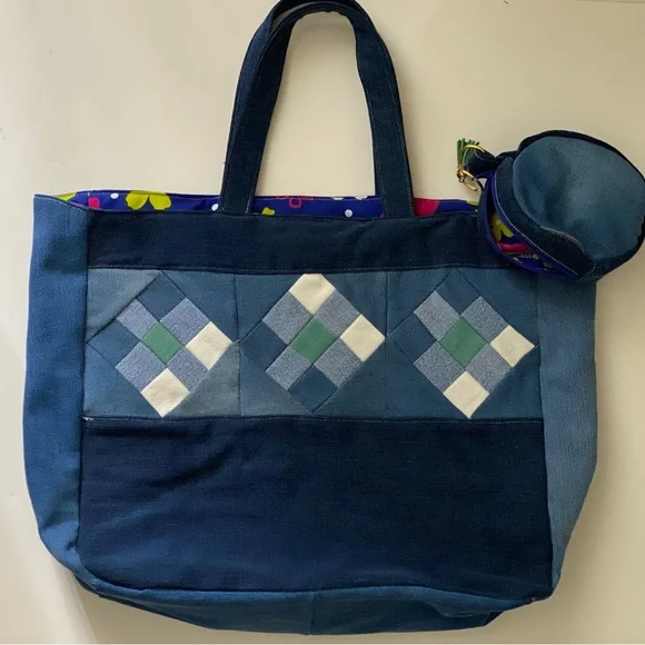 Handmade jean tote bag & matching coin pouch - Picture 2 of 12